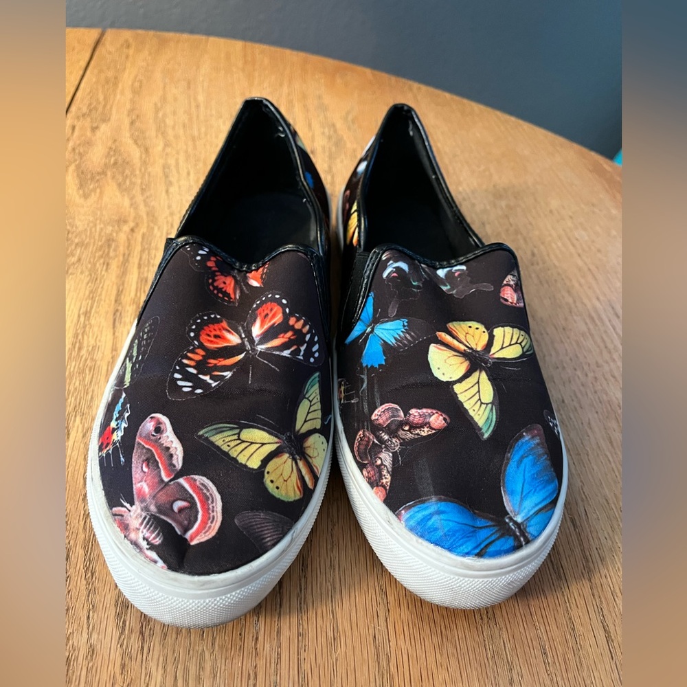 Shoe Republic LA Black Slip-On Sneakers with Multicolor Butterfly Print